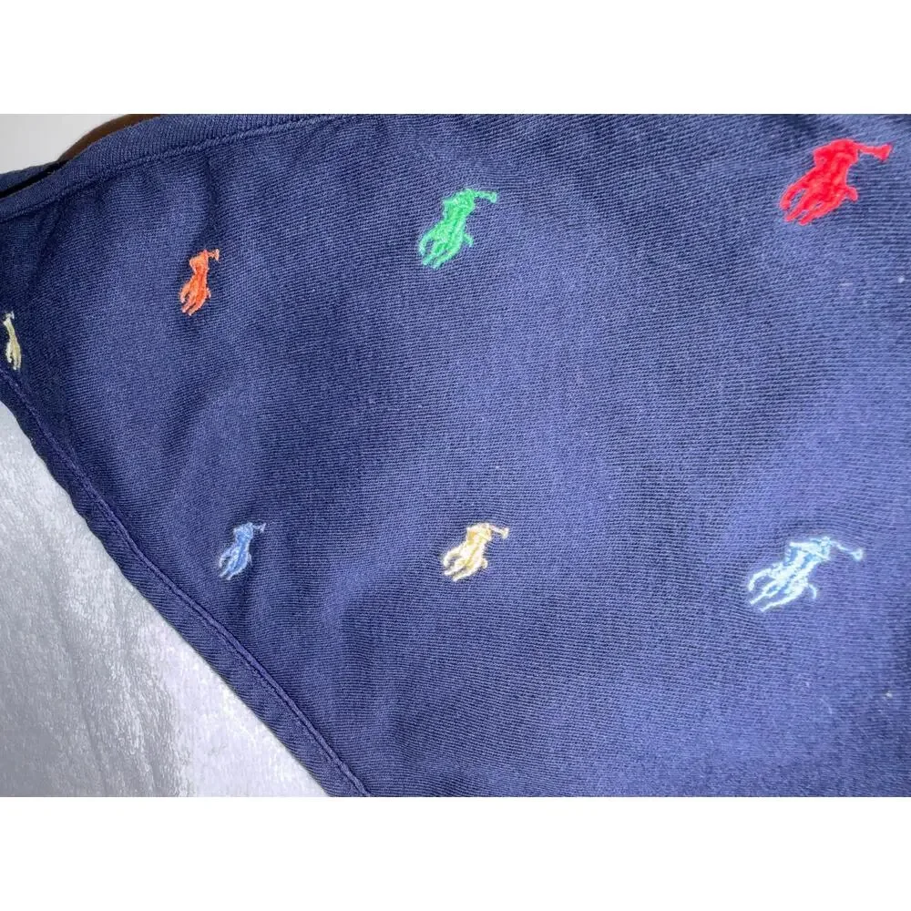 Ralph Lauren Terry Cotton Hooded Towel Baby Bath Polo Logo Blue White